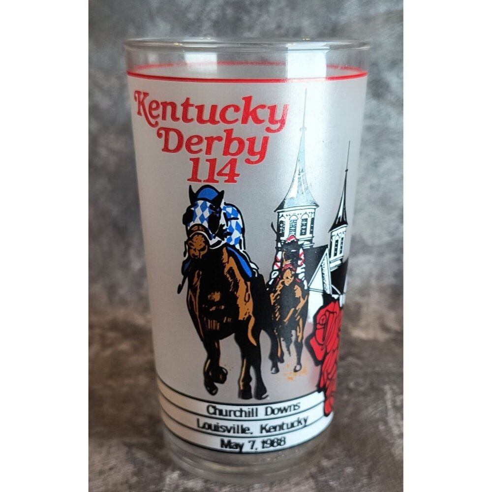 Vintage Kentucky Derby Churchill Downs Glasses 1988 Run For The Roses Horse Raci